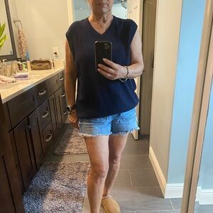 Alan Flusser Navy Blue Sleeveless V-neck Sweater Vest